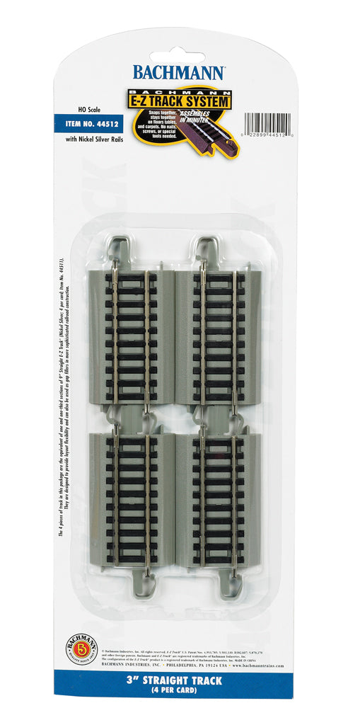 Bachman Nickel Silver HO Scale EZ 3” Straight Track (4)