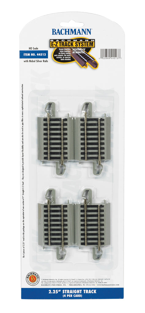 Bachmann HO Scale Nickel Silver 2.25” Straight EZ Track (4)