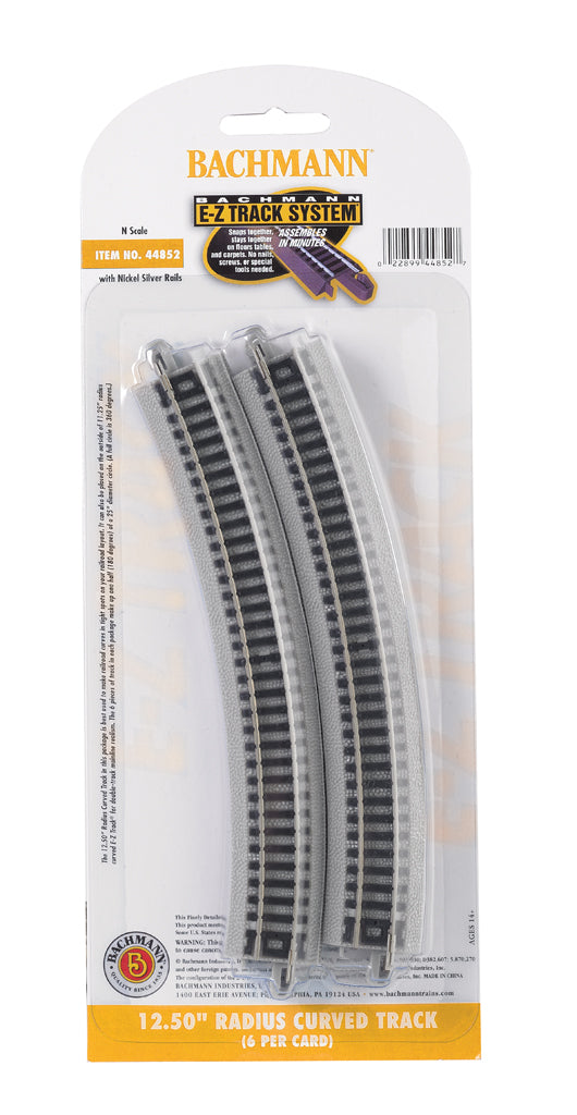 Bachmann N Scale Nickel Silver 12.50” Radius Curved EZ Track (6)
