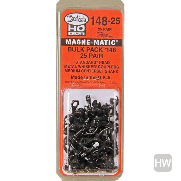 Kadee Trains Magnematic Standard Metal Whisker Couplers: Medium Shank (25 Pair Bulk Pack)
