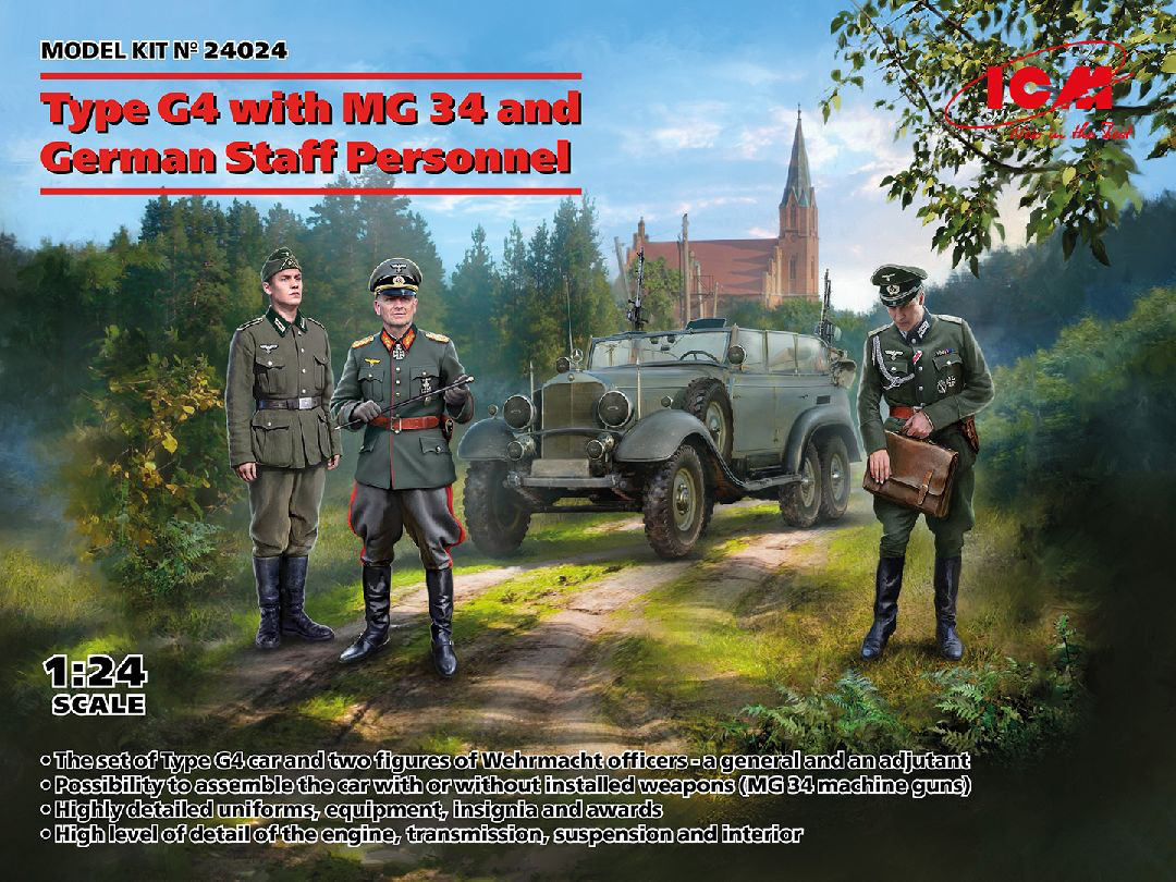 ICM 1/24 Type G4 w/MG 34 and German Staff Personel Model Kit