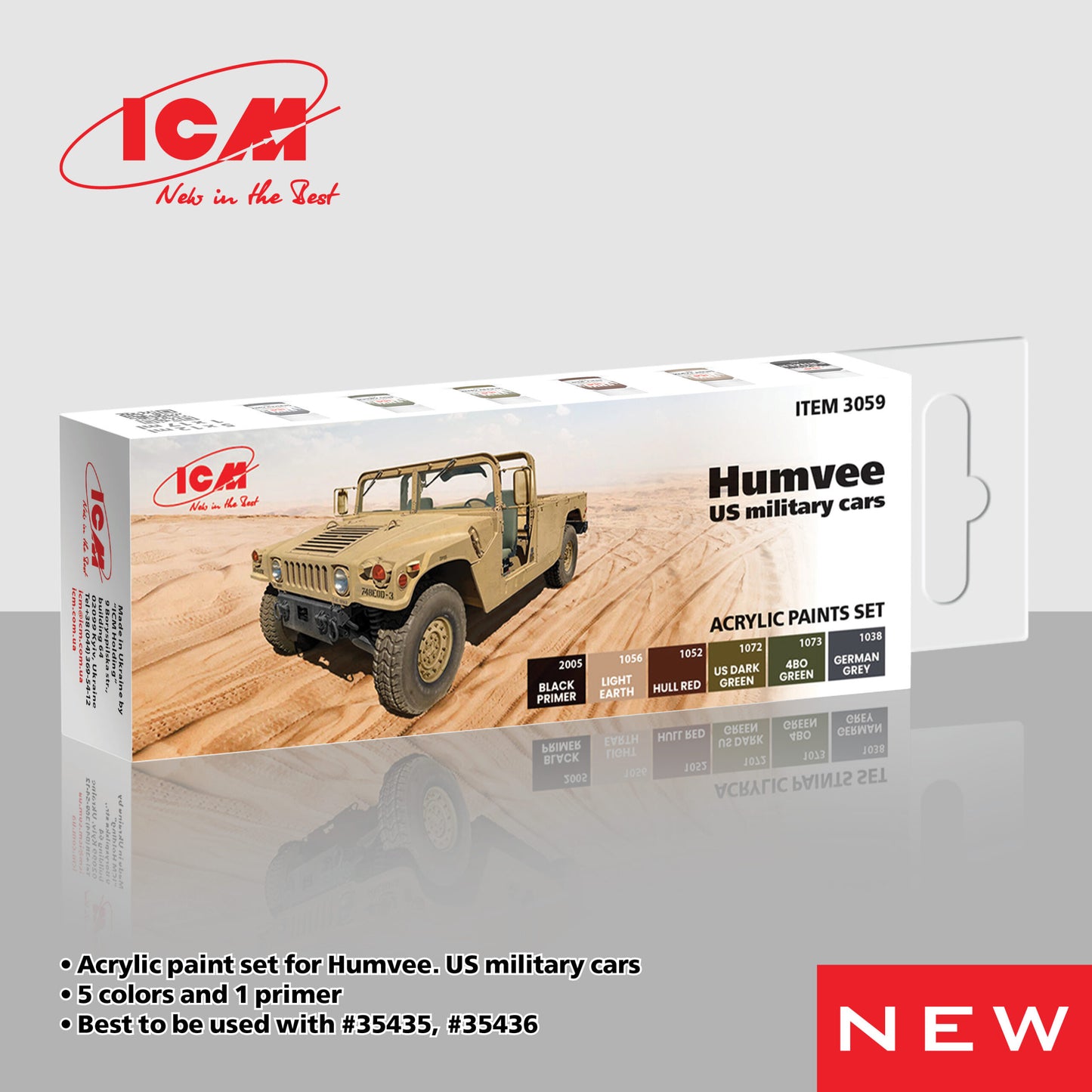 ICM Models 6 Piece Acrylic Paint Set: US Military Humvee Vehicles