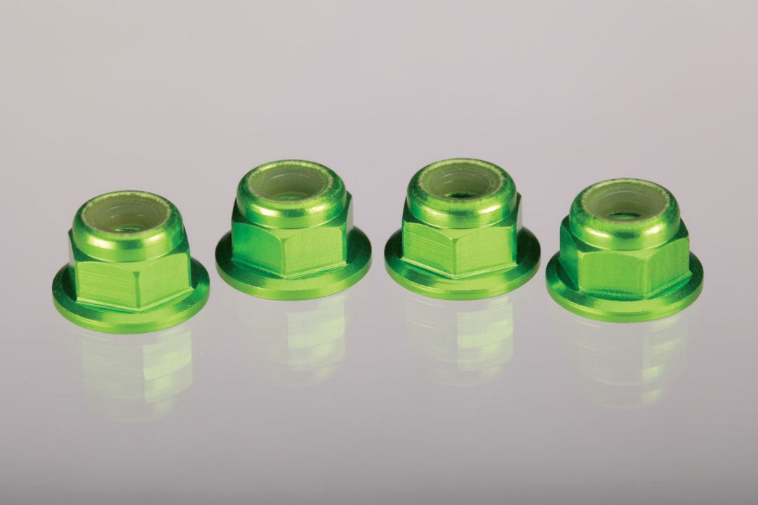 Traxxas Aluminum Nylon Flanged Serrated Nuts: 4mm (Green)