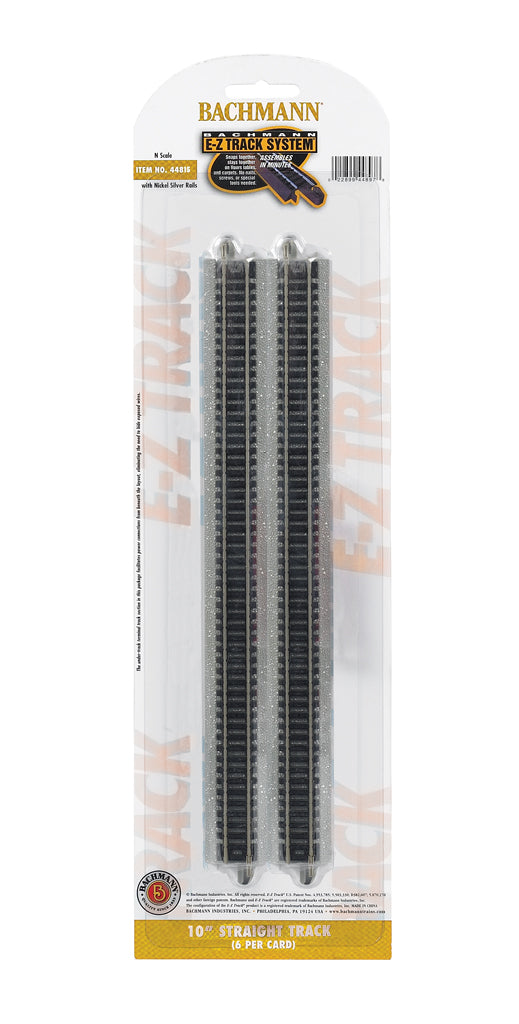 Bachmann N Scale Nickel Silver 10" Straight EZ Track (6)