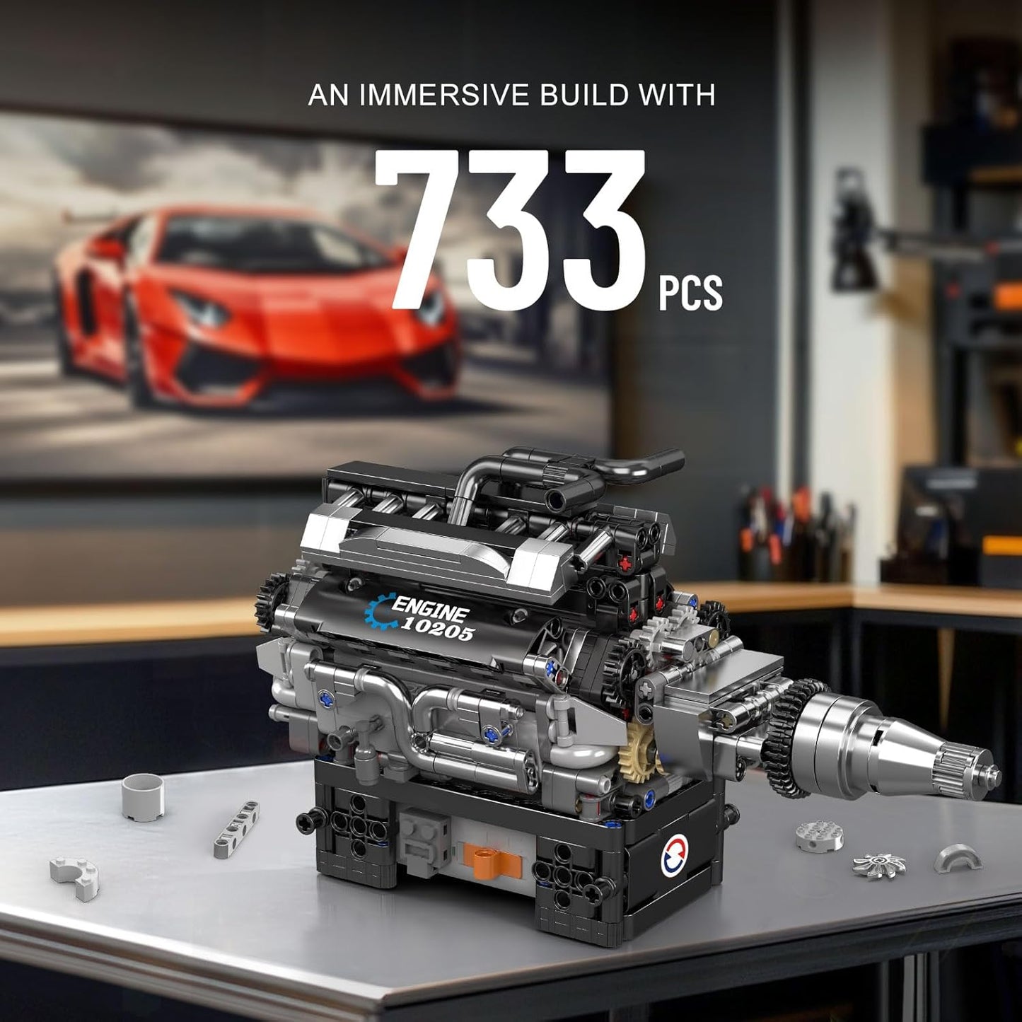 Mould King 10205 V12 Model Engine Building Kit 733 PCS