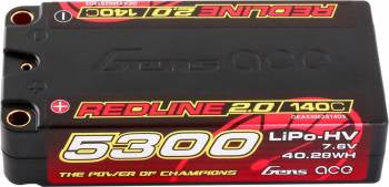 Gens Ace Redline 2.0 5300mah 2S 140C Shorty Lipo: 5mm Bullets