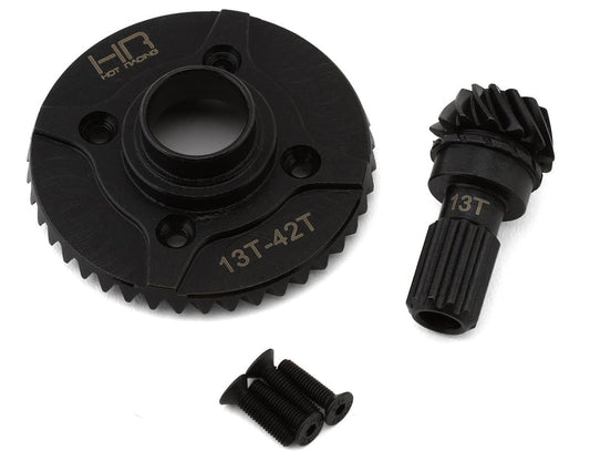 Hot Racing Rear Steel Helical Cut Diff Ring and Pinion Gear: Traxxas X-Trucks (42/13T)