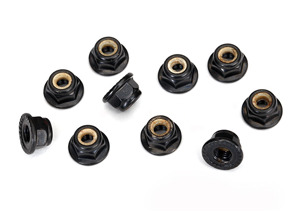 Traxxas Flanged Serrated Nyloc Nuts: 4mm (Black)
