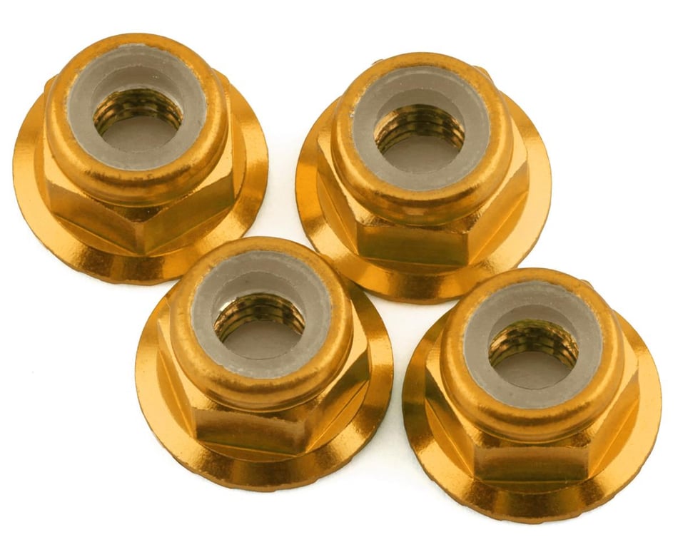 1UP Racing Premium Aluminum Serrated Flanged Locknuts: M4 (Gold)