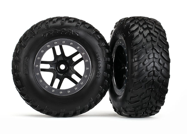 Traxxas Premounted Off Road Tires on Black & Satin Chrome Wheels (2)