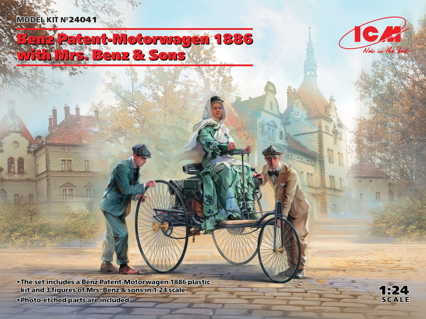 ICM 1/24 1886 Benz Patent-Motorwagen w/Mrs. Benz and Sons Model Kit