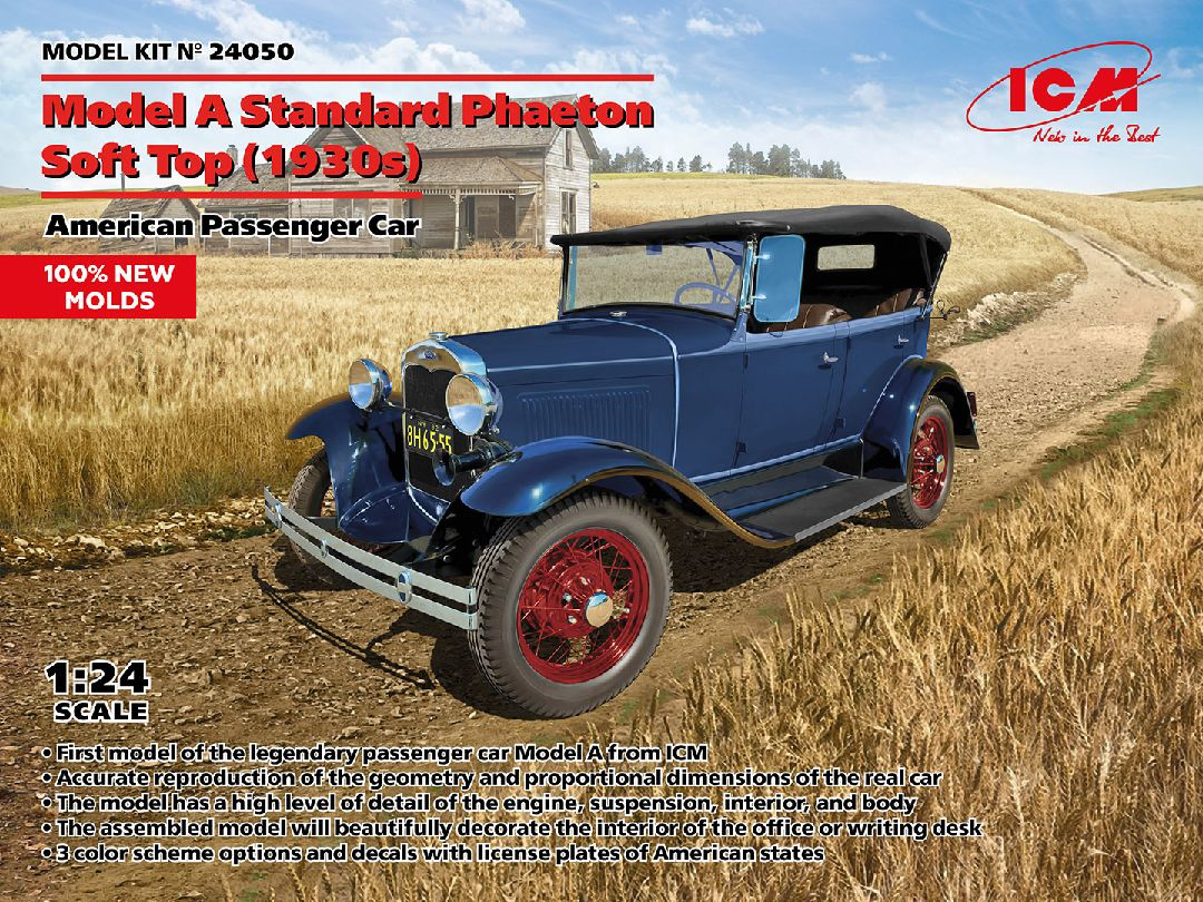 ICM 1/24 1930 Model A Standard Phaeton Soft Top Model Kit