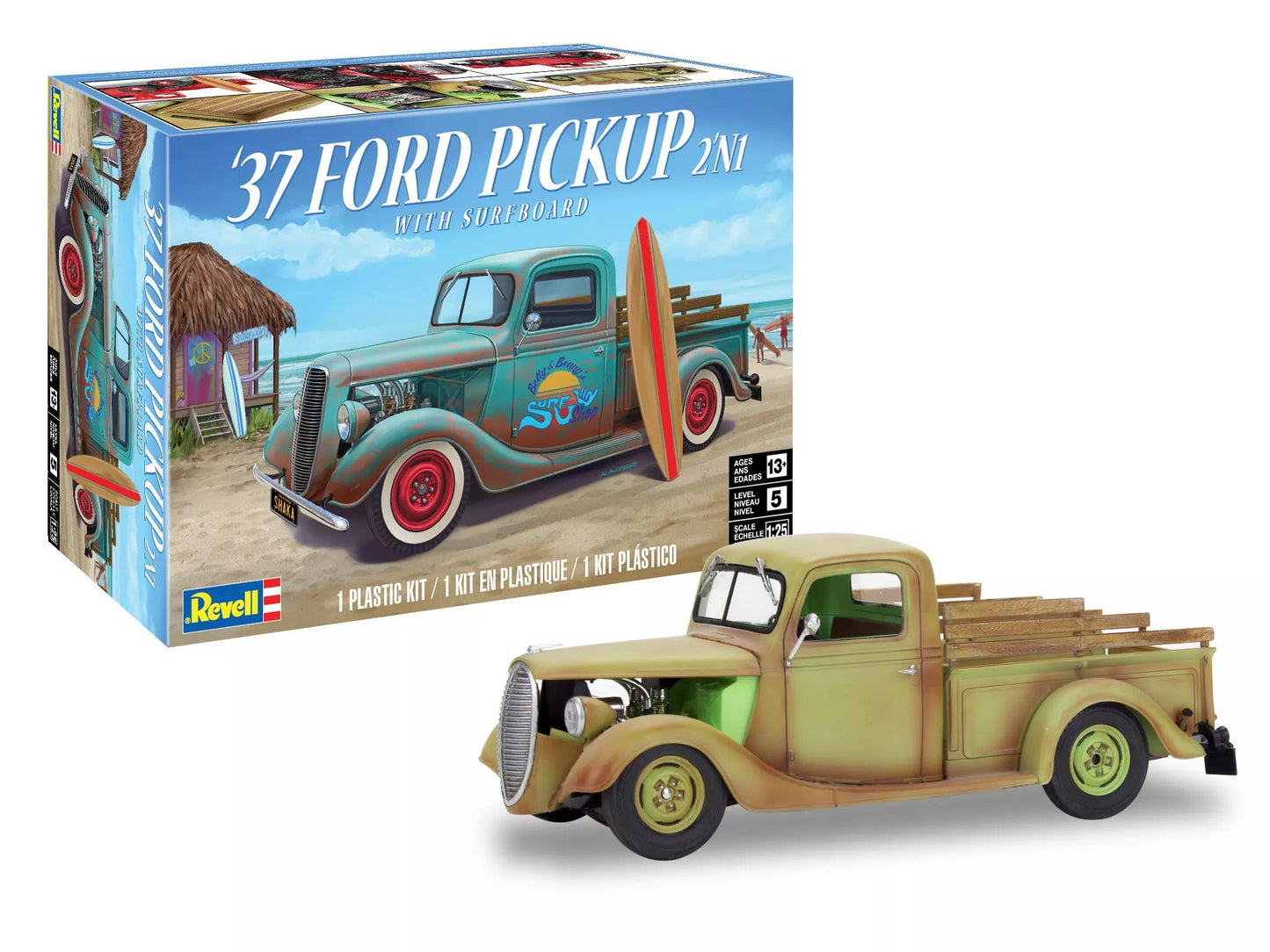 Revell 1/25 1937 Ford Pickup 2’n1 w/Surfboard Model Kit: Level 5