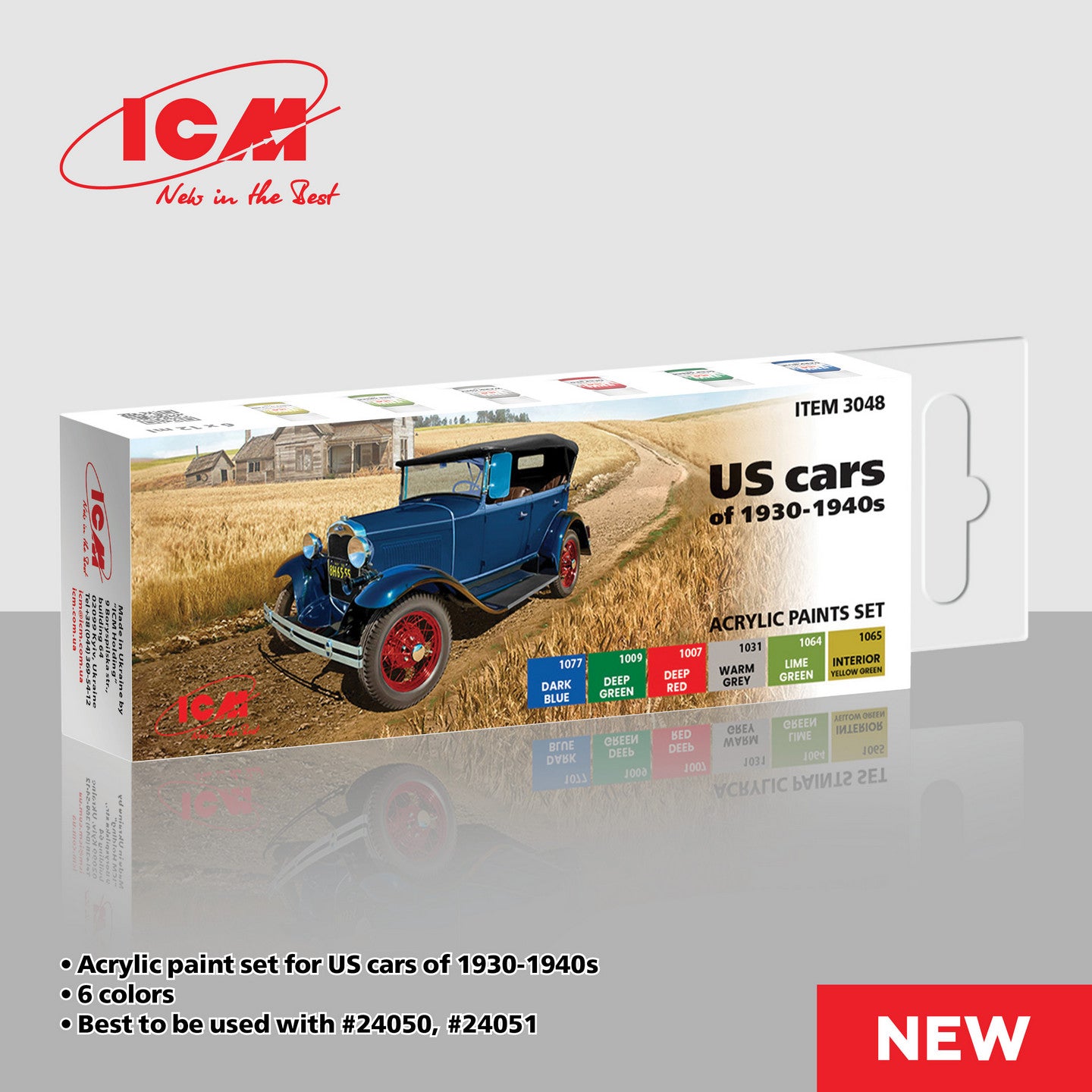 ICM Models 6 Piece Acrylic Paint Set: US Domestic Cars 1930-1940