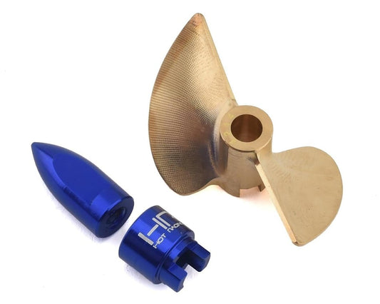 Hot Racing CNC Brass Prop Set w/Bullet Nut and Drive Dog: 42x63mm (TRA Spartan/M41)