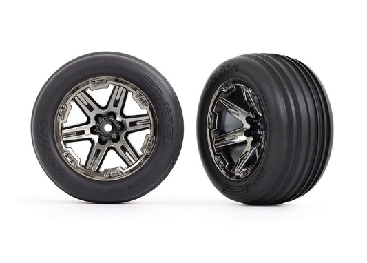 Traxxas Assembled Ribbed Tires And Wheels 2.8” RXT Black Chrome: Front
