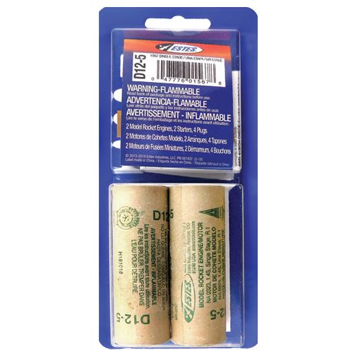 Estes Single Stage Rocket Engines w/Starters and Plugs: D12-3 (2pcs)