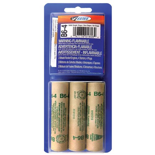 Estes Single Stage Rocket Engines w/Starters and Plugs: B6-4 (3 ea)