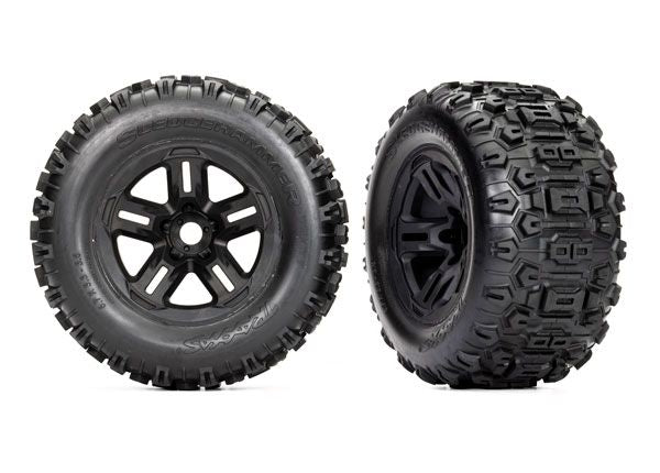 Traxxas Assembled Sledgehammer BELTED Tires And Wheels: 3.8" (Black Chrome)