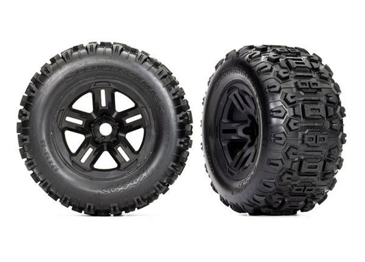 Traxxas Assembled Sledgehammer BELTED Tires And Wheels: 3.8" (Black Chrome)