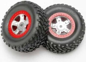 Traxxas 1/16 Tires and Wheels SCT Satin Chrome (Red)