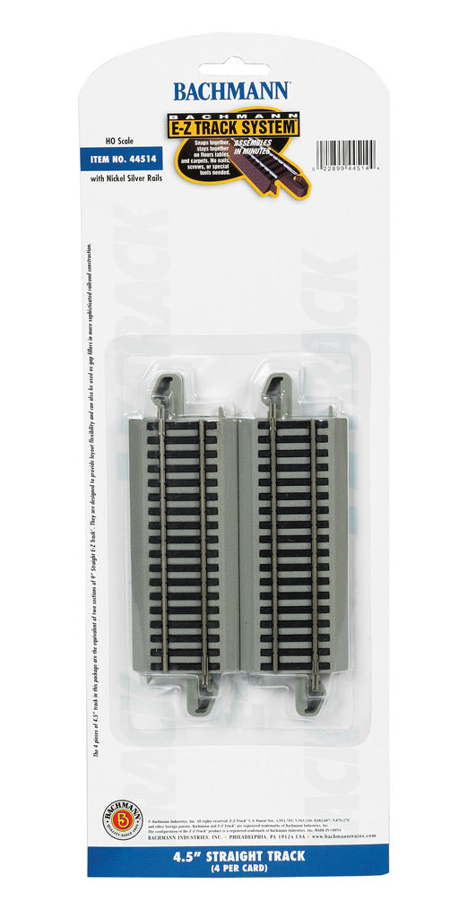 Bachmann Nickel Silver HO Scale 4.5” Straight EZ Track (4)