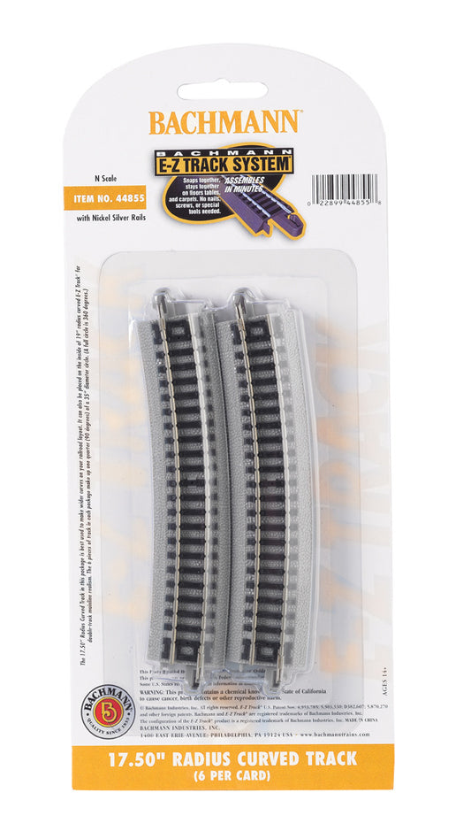 Bachmann N Scale Nickel Silver 17.50” Radius Curved EZ Track (6)
