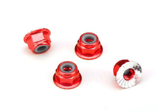 Traxxas Aluminum Flanged Serrated Nuts: 4mm (Red)
