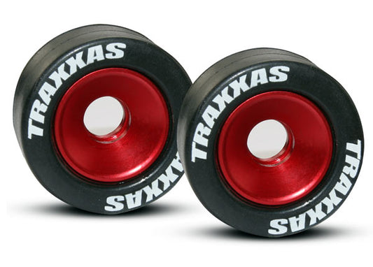 Traxxas Aluminum Wheelie Bar Wheel Set w/Rubber Tires: Red (2)