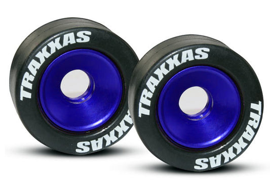 Traxxas Aluminum Wheelie Bar Wheel Set w/Rubber Tires: Blue (2)